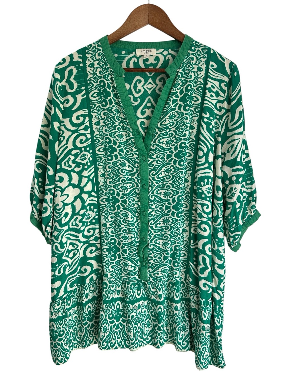 Umgee Mini Dress Coverup Green Print Size Large